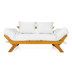Sofá Cama Futon Reclinável Japão - Madeira Nobre Natural Tecido Acquablock Branco Off