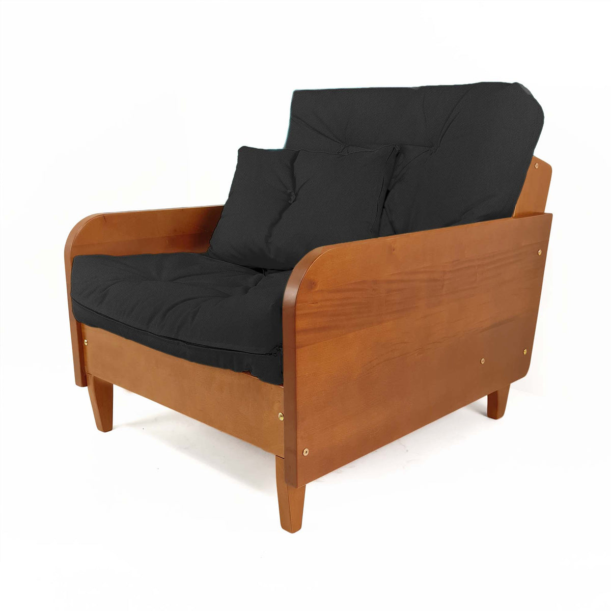 Poltrona Paris II Madeira Maciça Natural - Sarja 100% Algodão - Cor Preto