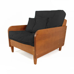 Poltrona Paris II Madeira Maciça Natural - Sarja 100% Algodão - Preto