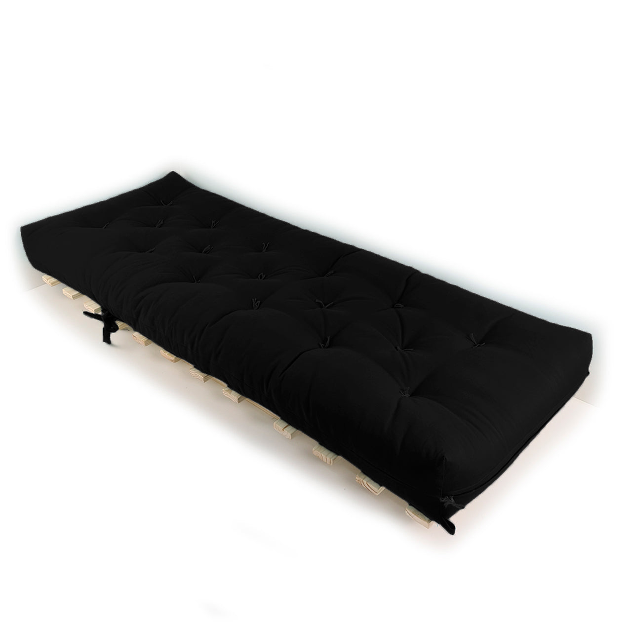 Sofá Cama Solteiro Futon Dobrável - Madeira Natural Sarja Preta