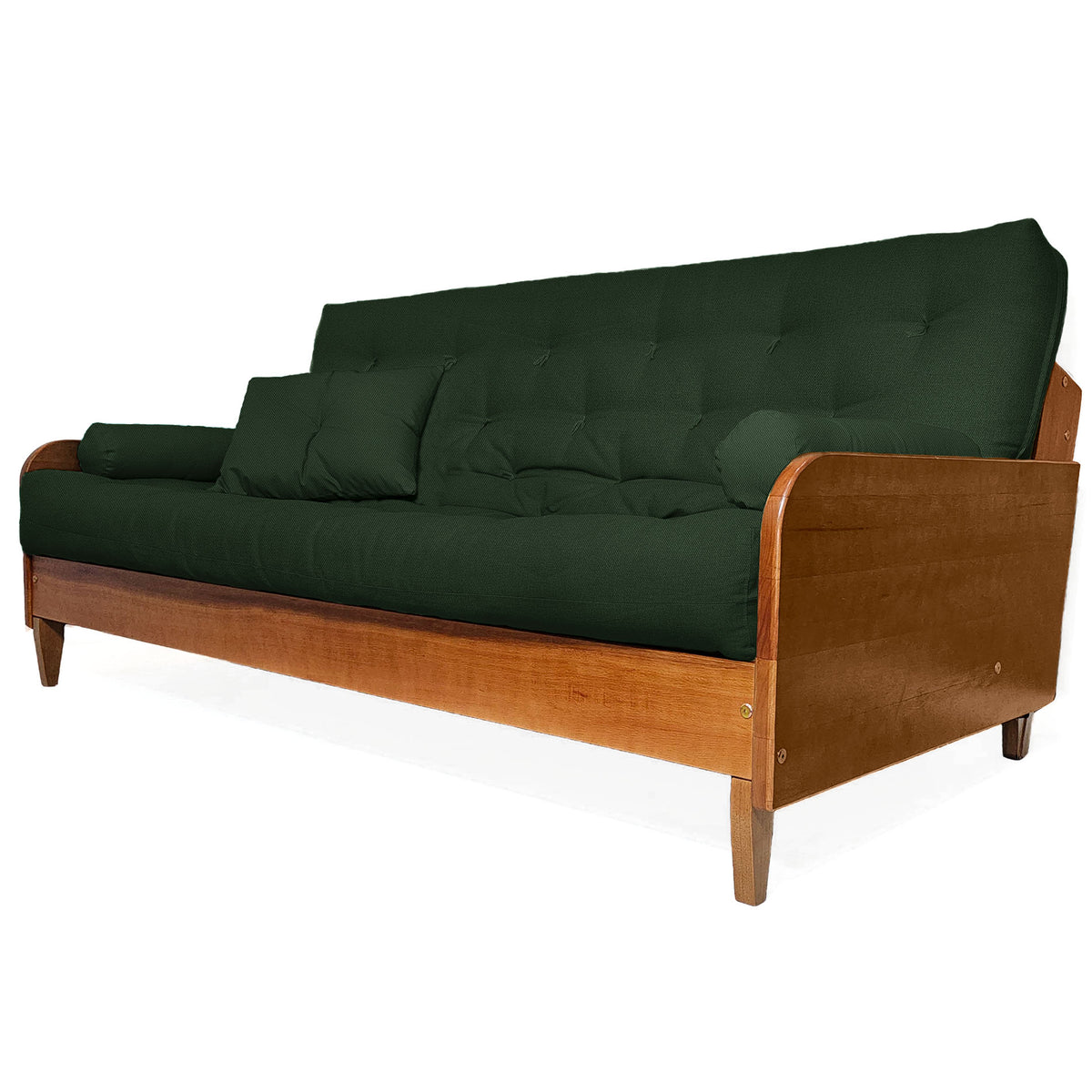 Sofá Cama Casal Futon Paris II Sarja em Madeira Maciça Natural D33 - Cor Verde Militar