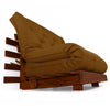 Sofá Cama Casal Futon Tokio Madeira Cor Imbuia Sarja Caramelo