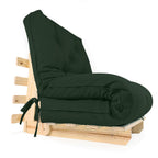 Sofa Cama Solteiro Futon Dobrável - Madeira Natural Sarja Verde Militar