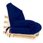 Sofa Cama Solteiro Futon Dobrável - Madeira Natural Acquablock Azul Royal