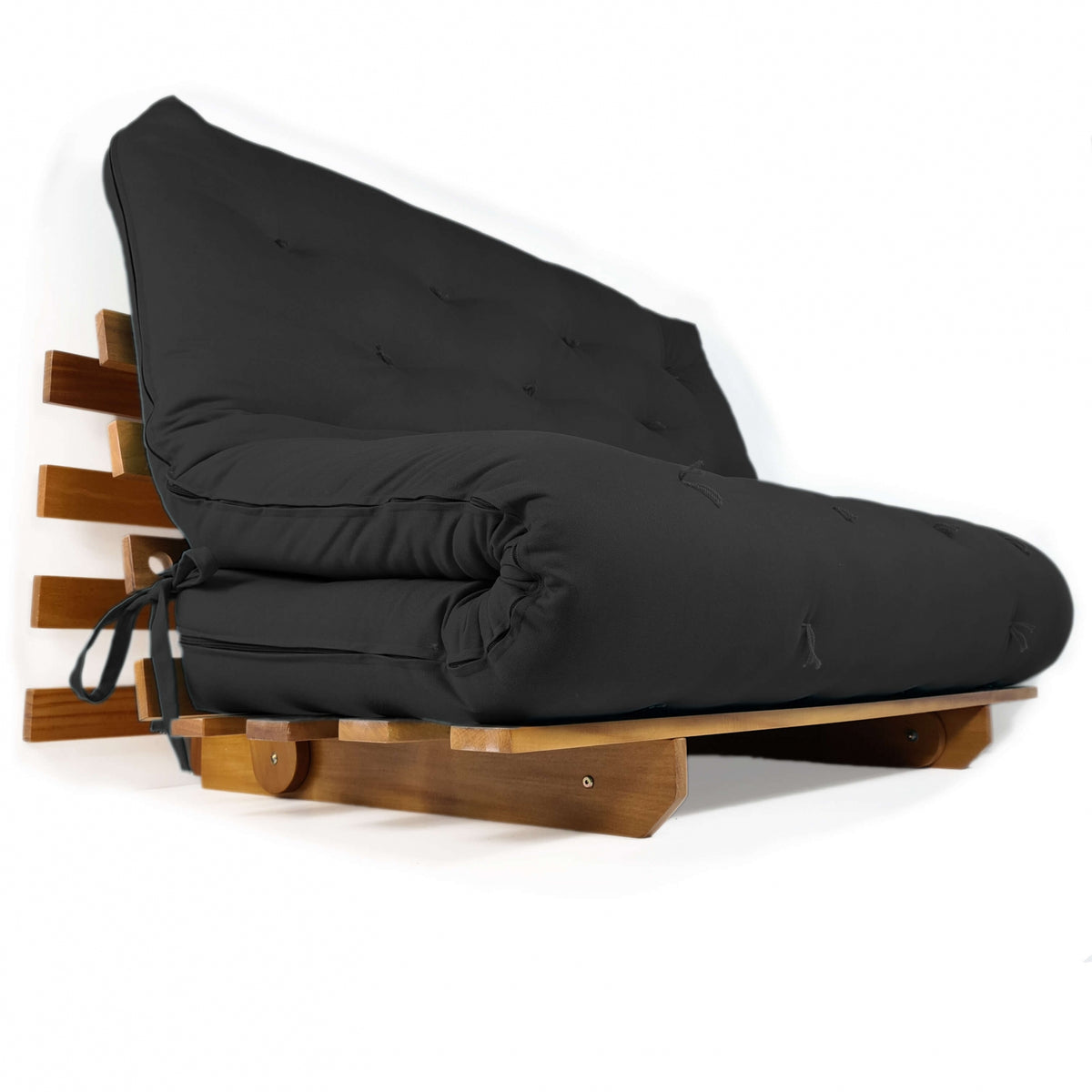 Sofá Cama Casal Futon Oriental Madeira Nobre Mel Preto