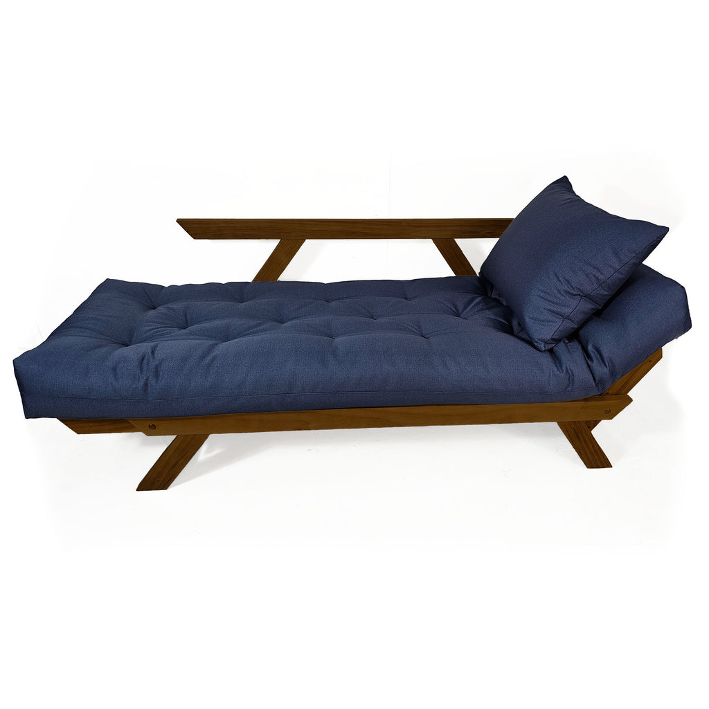 Sofá Japão Futon Acquablock Madeira Cor Imbuia D33 - Azul Royal