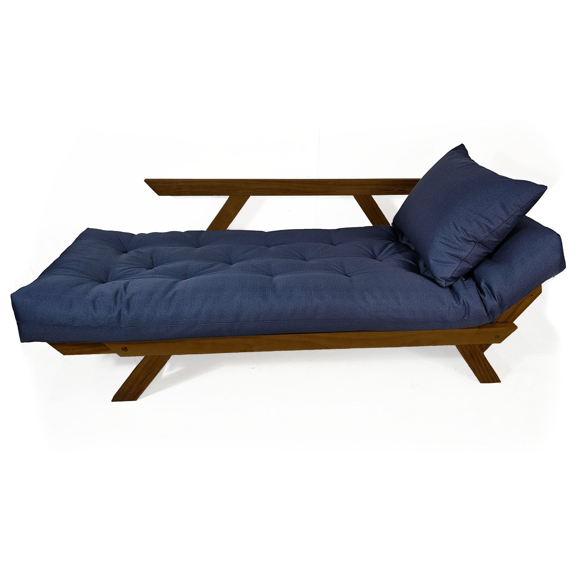 Sofá Japão Futon Acquablock Madeira Cor Imbuia D33 - Azul Royal