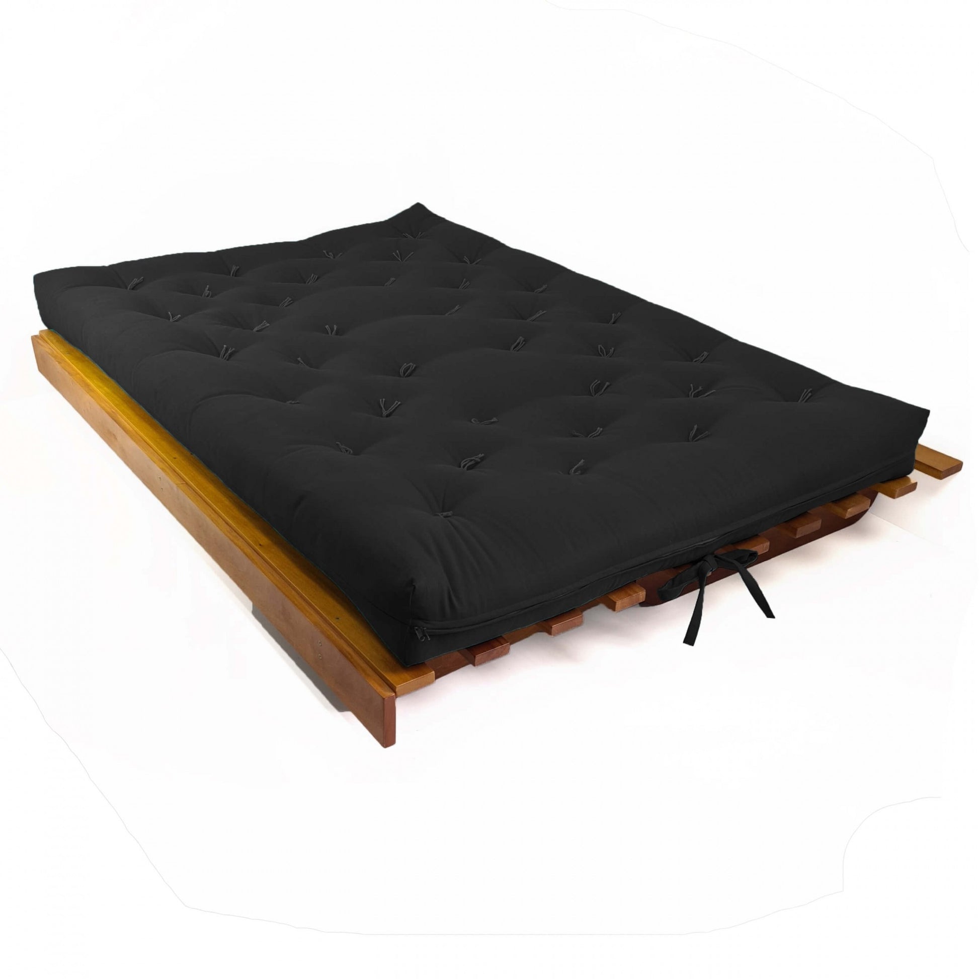 Sofá Cama Futon L Sarja Preto em Madeira Nobre Maciça