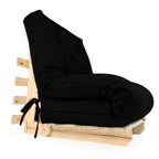 Sofa Cama Solteiro Futon Dobrável - Madeira Natural Acquablock Preto