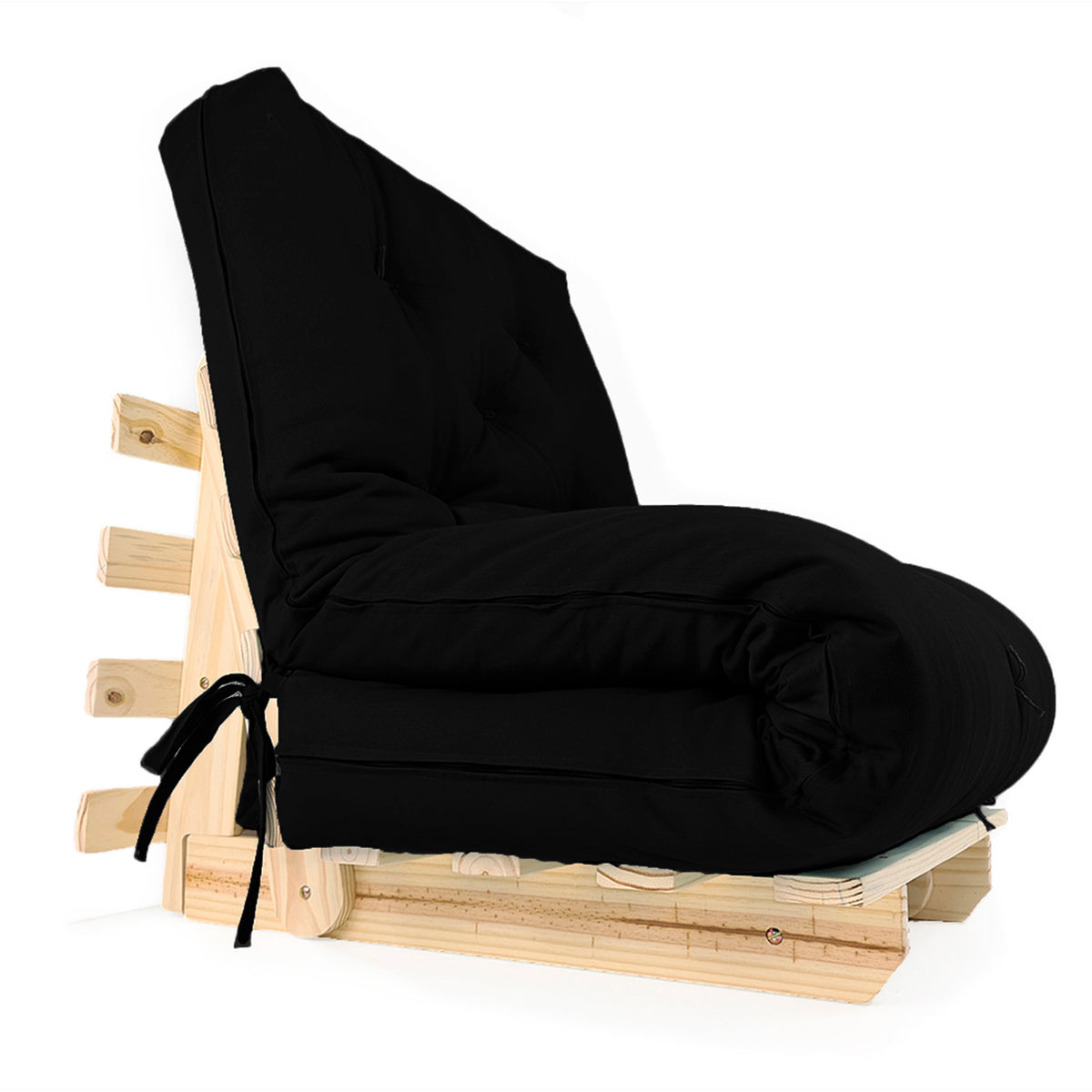 Sofa Cama Solteiro Futon Dobrável - Madeira Natural Acquablock Preto