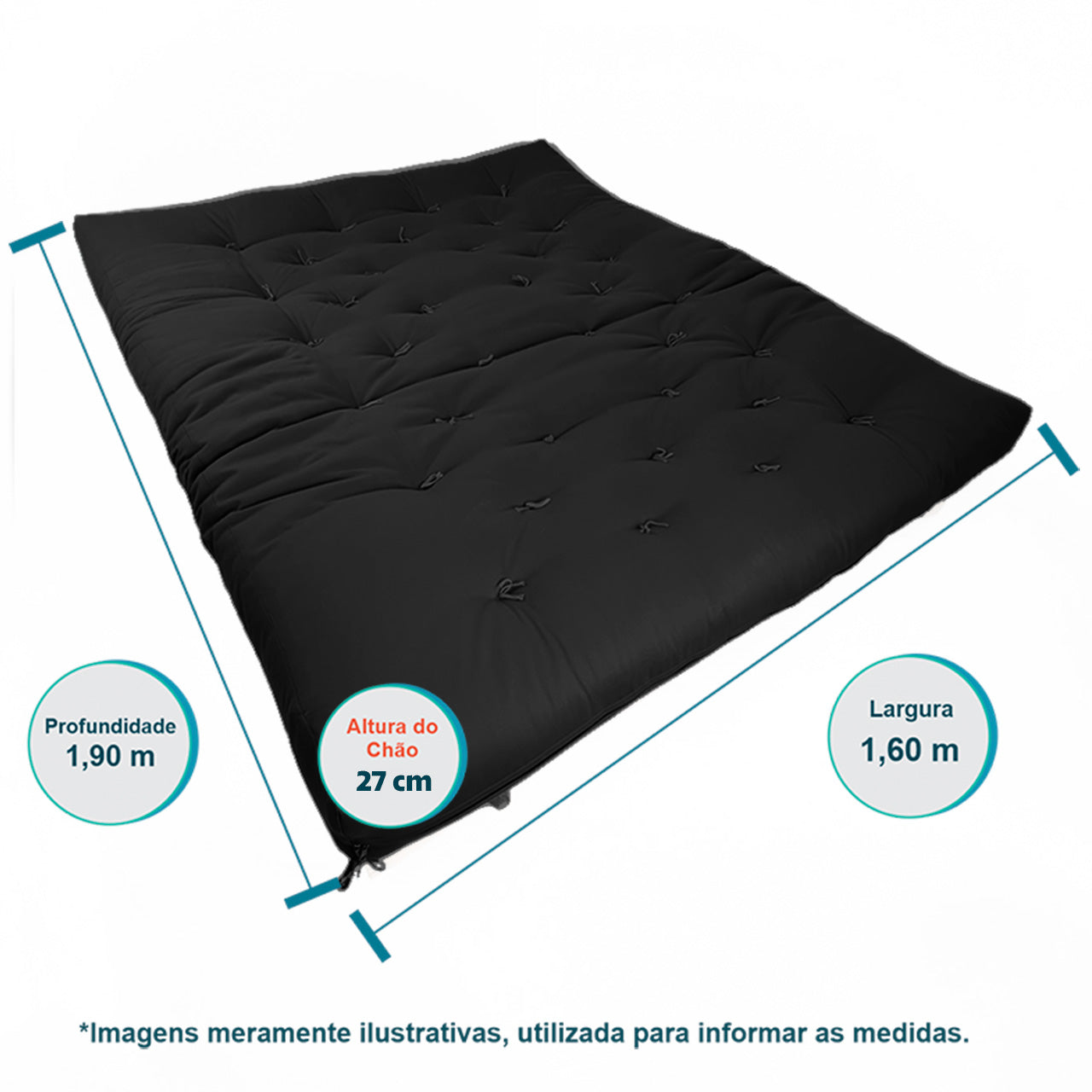 Sofa Cama Futon Oriental King Madeira Pinus Acquablock Preto