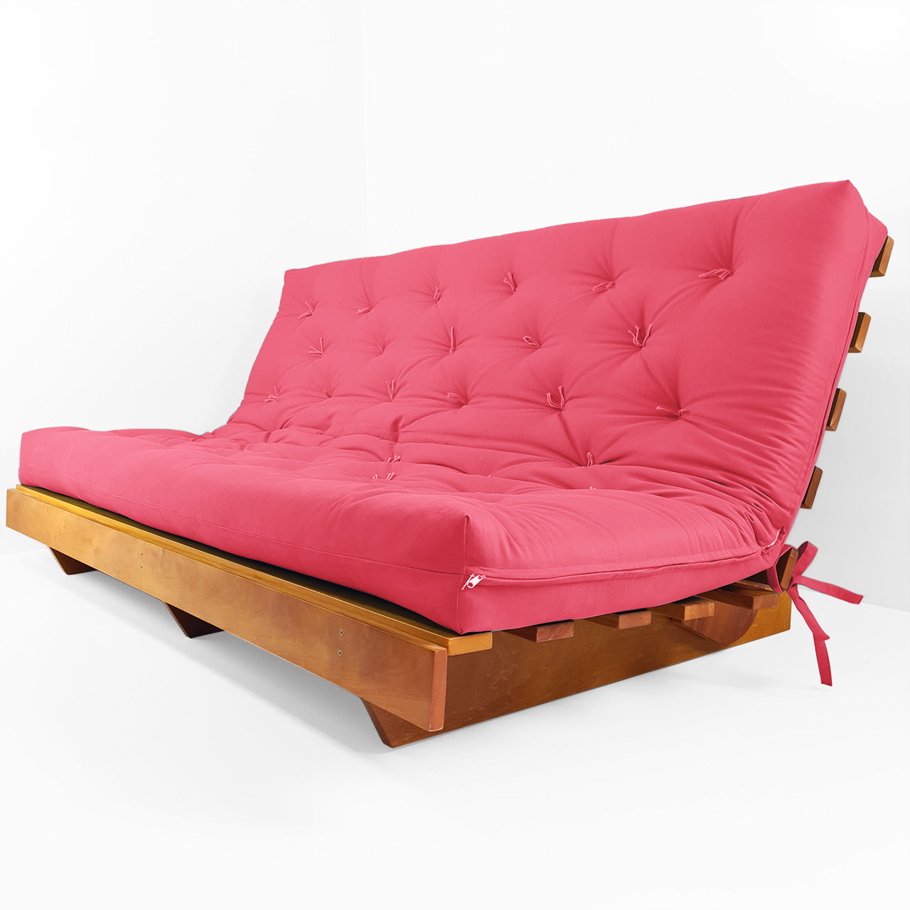 Sofá Cama Futon L Sarja Goiaba em Madeira Nobre Maciça