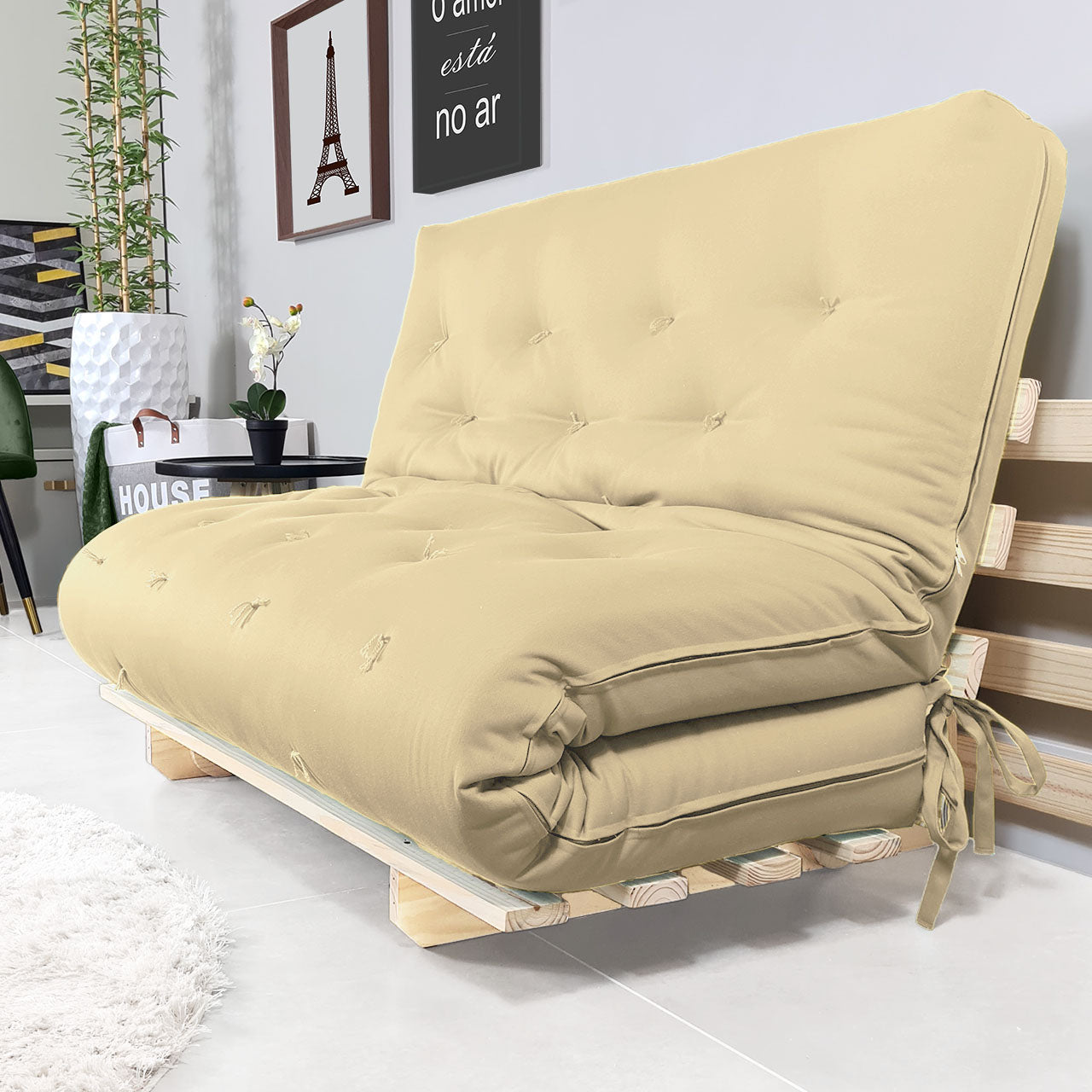 Sofa Cama Casal Futon Oriental Madeira Maciça Acquablock Fendi