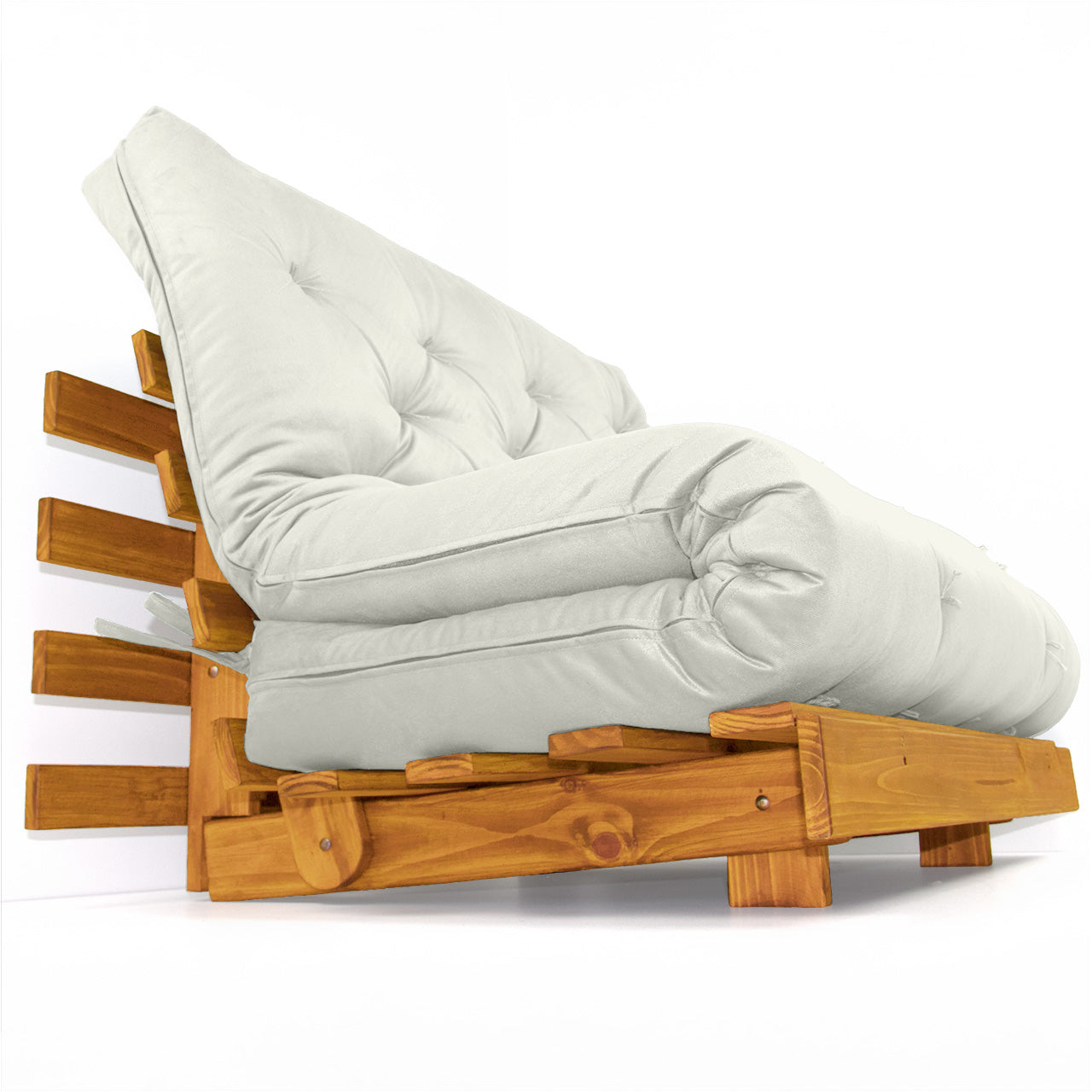 Sofá Cama Casal Futon Tokio Madeira Cor Mel Acquablock Branco Off