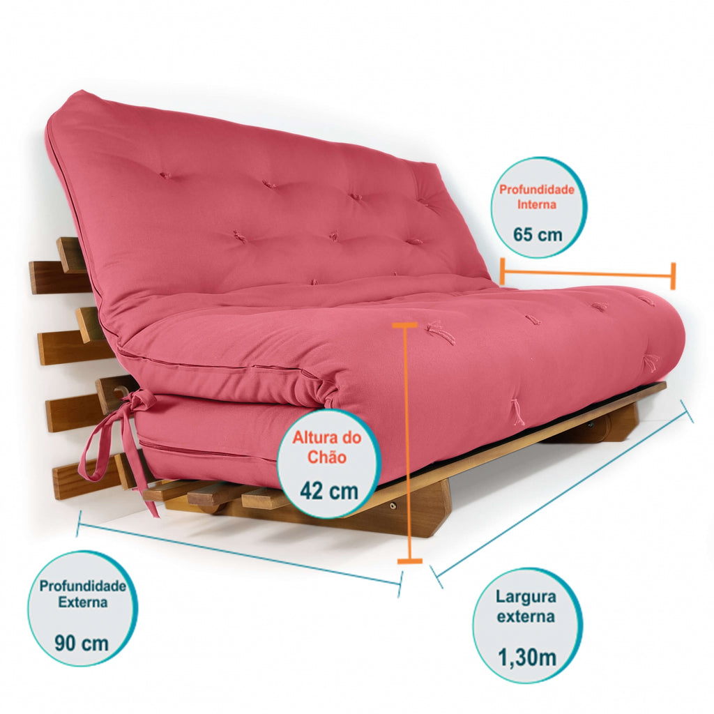Sofá Cama Casal Futon Oriental Madeira Nobre Natural Goiaba