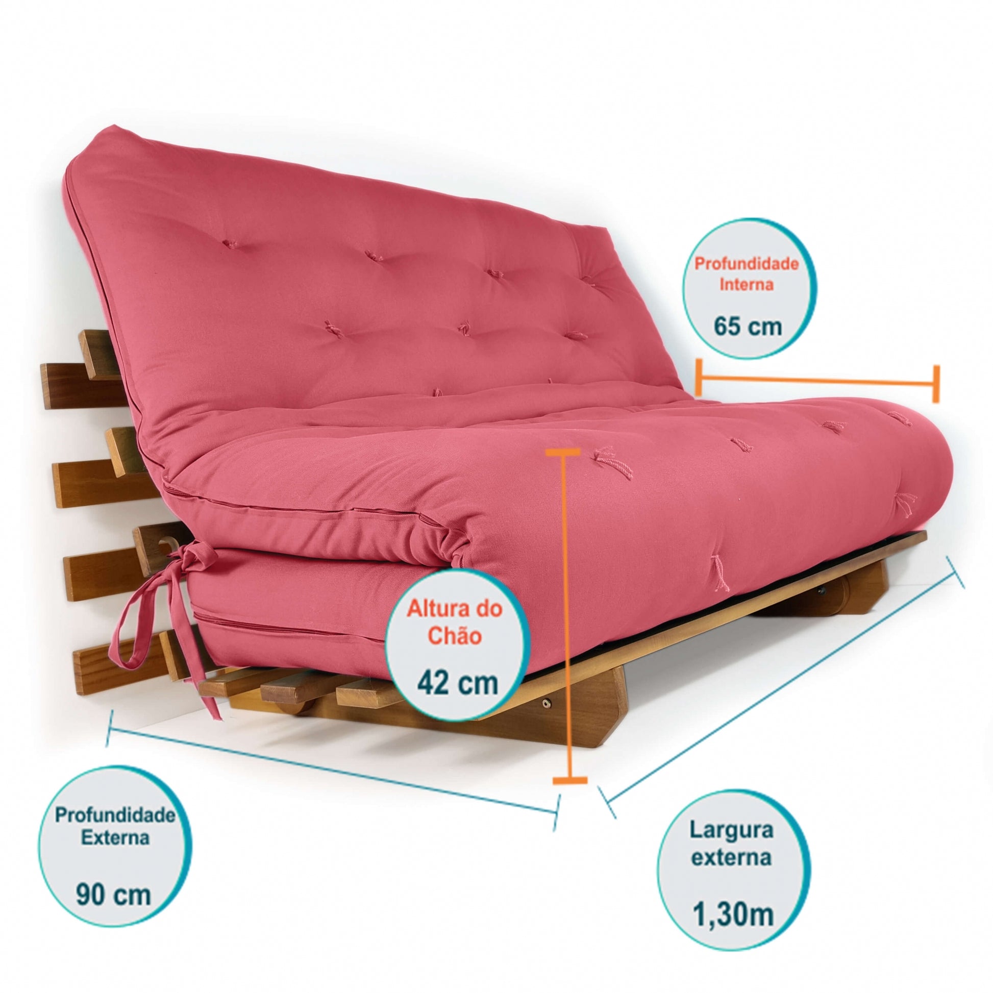 Sofá Cama Casal Futon Oriental Madeira Nobre Natural Goiaba