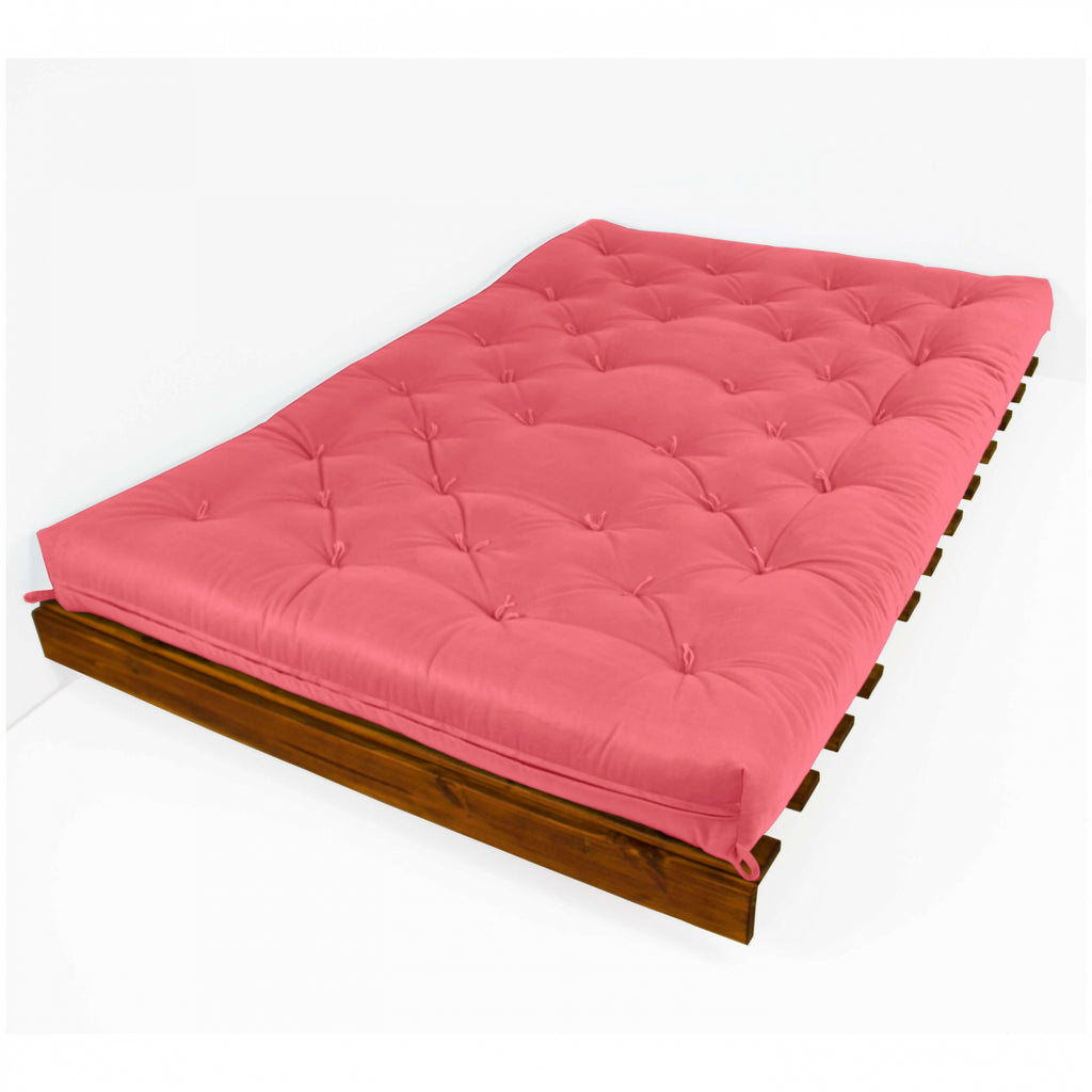 Sofá Cama Casal Futon Tokio Madeira Cor Imbuia Sarja Goiaba