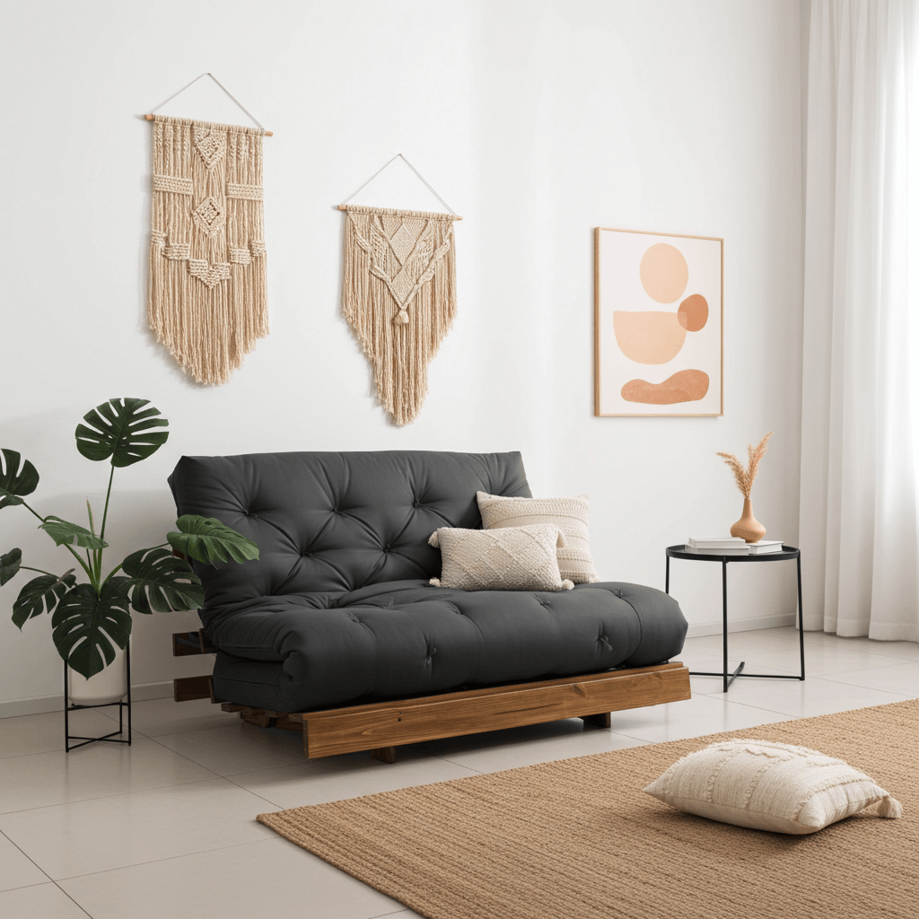 Sofá Cama Casal Futon Tokio D33 Madeira Maciça Cor Imbuia - Cinza