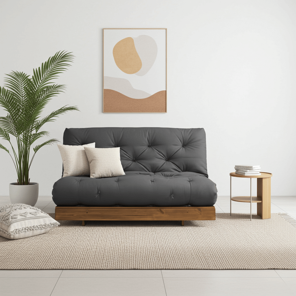 Sofá Cama Casal Futon Tokio D33 Madeira Maciça Cor Imbuia - Cinza