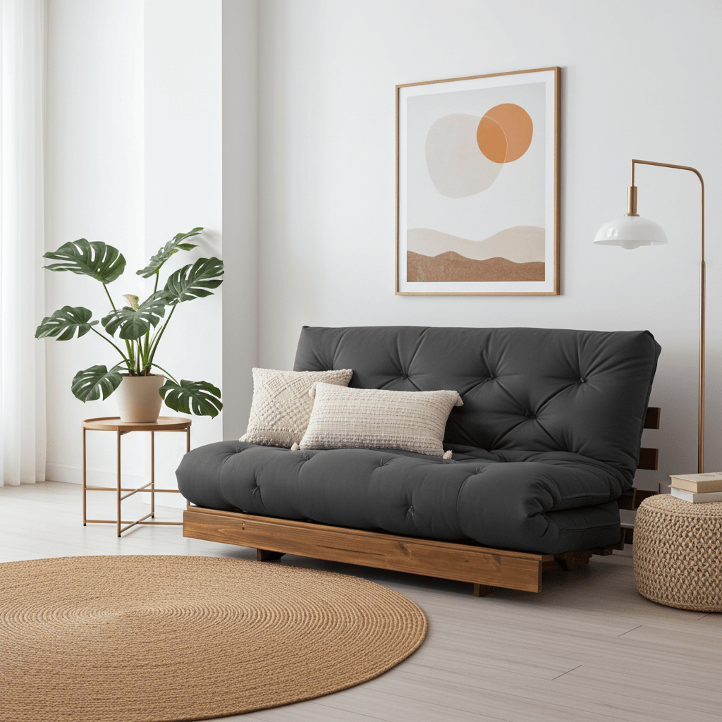 Sofá Cama Casal Futon Tokio D33 Madeira Maciça Cor Imbuia - Cinza