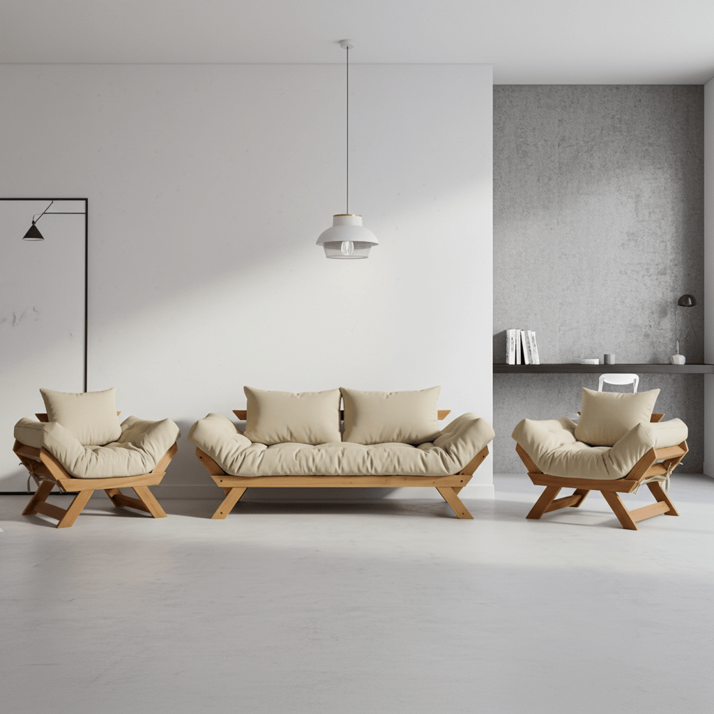 Kit Sofá Japão + 2 Poltronas Sarja