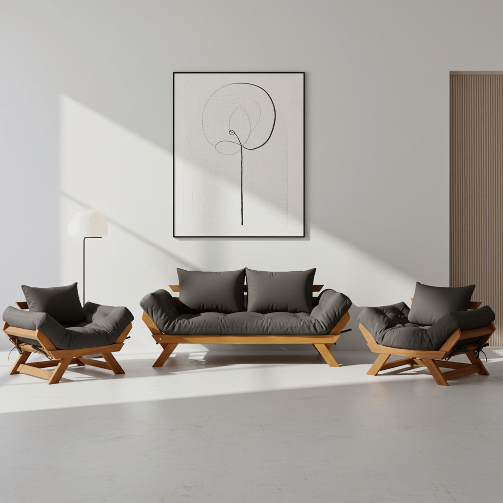 Kit Sofá Japão + 2 Poltronas Acquablock Madeira Nobre