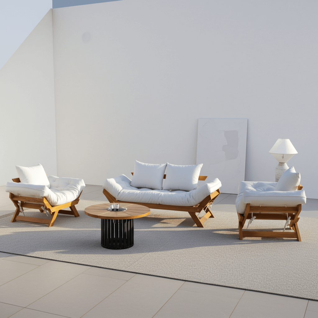 Kit Sofá Japão + 2 Poltronas Acquablock Madeira Nobre