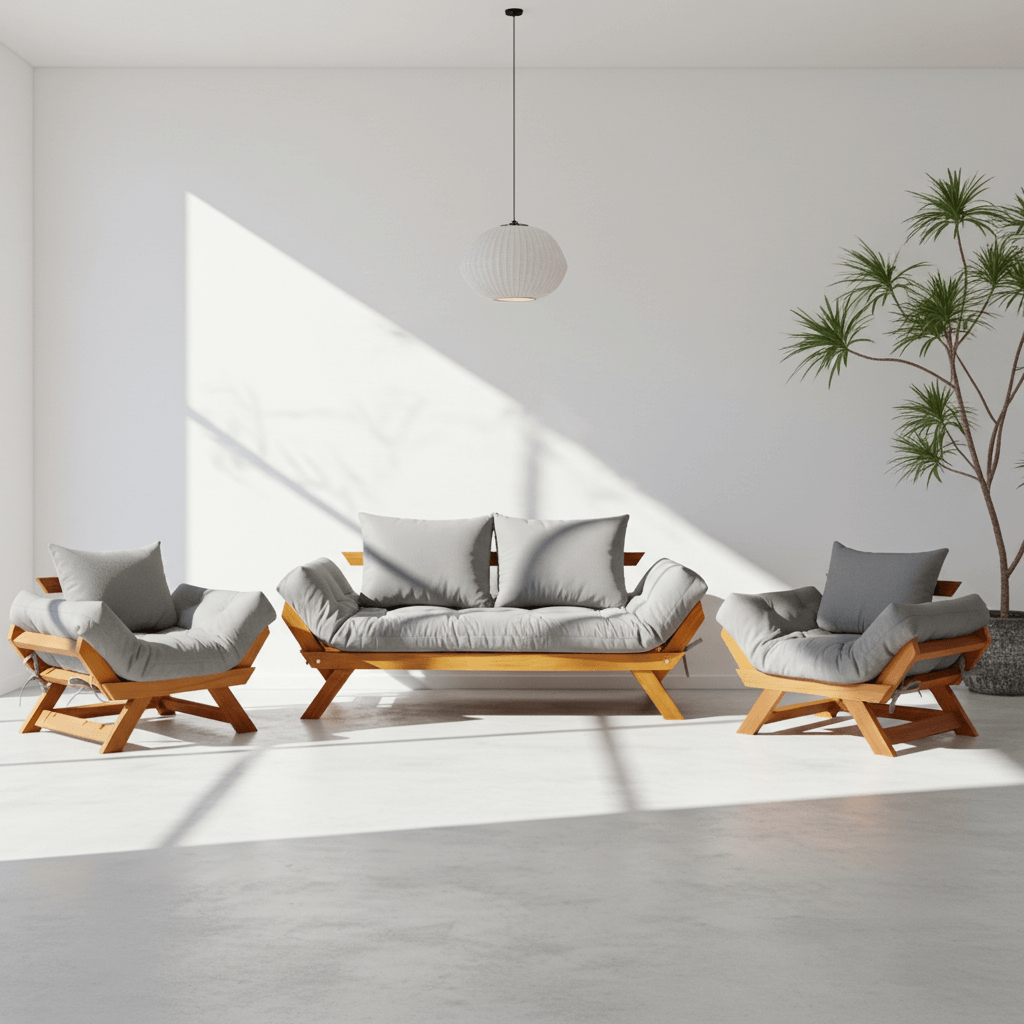 Kit Sofá Japão + 2 Poltronas Acquablock Madeira Nobre