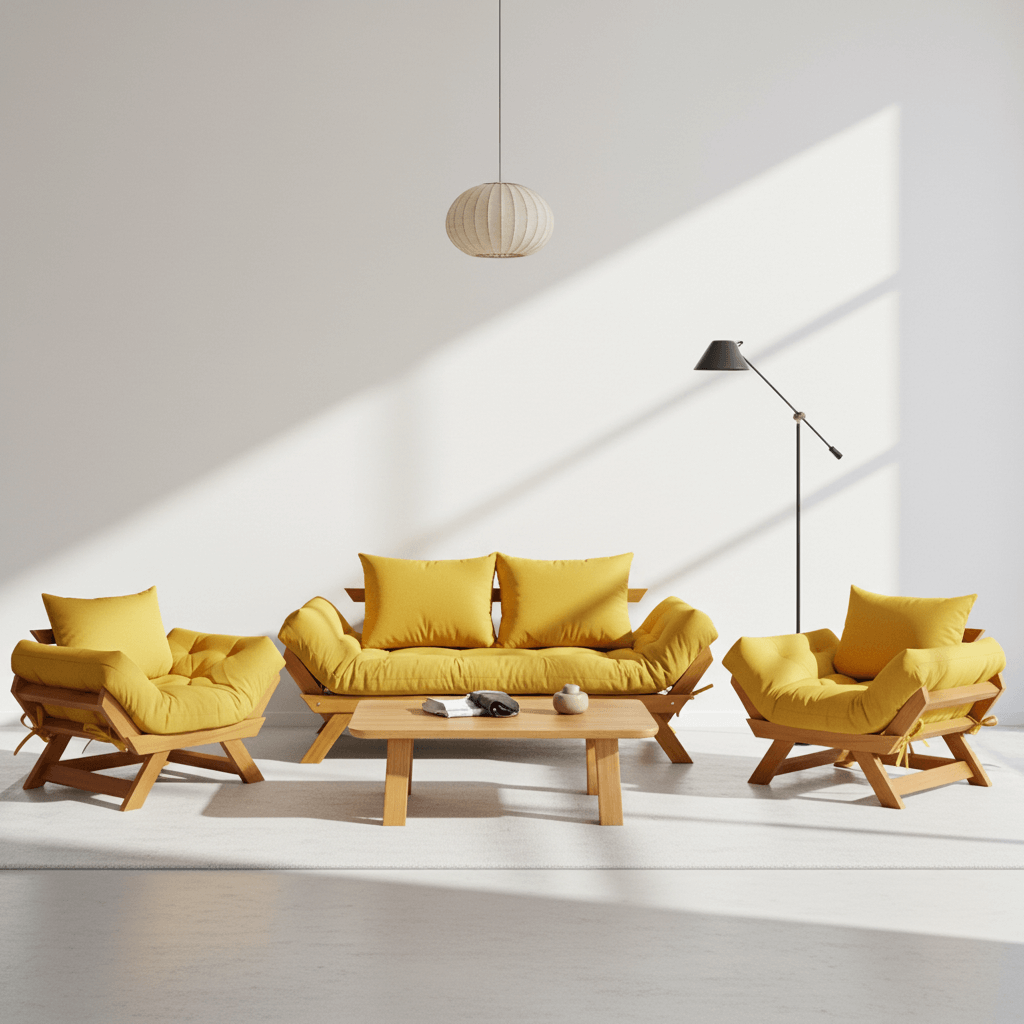 Kit Sofá Japão + 2 Poltronas Acquablock Madeira Nobre