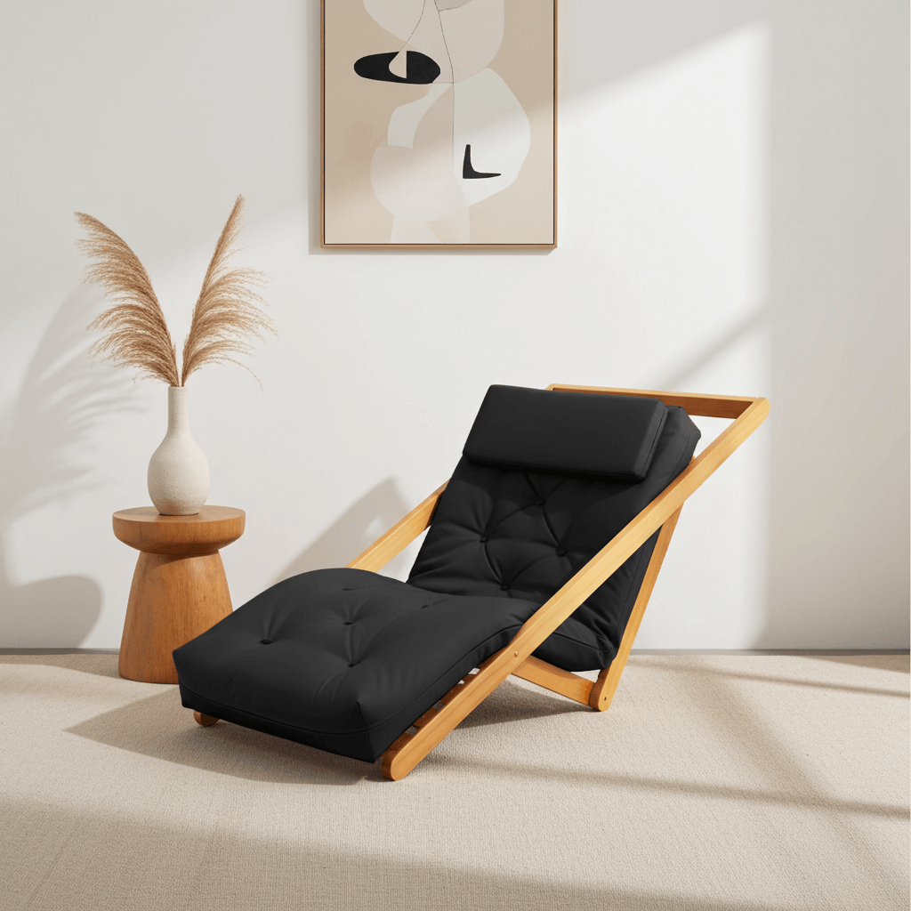 Poltrona New York Reclinável Sala de Estar Madeira Pinus Sarja Preto