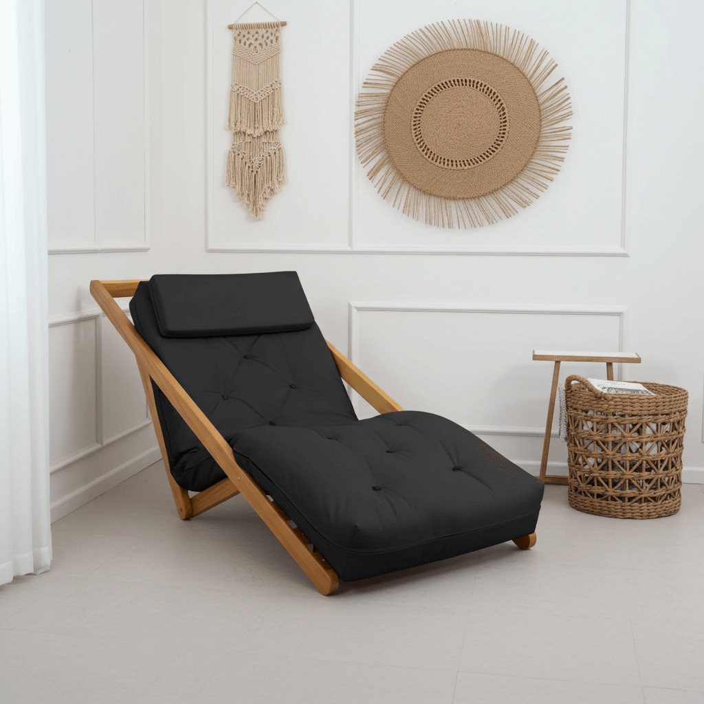 Poltrona New York Reclinável Sala de Estar Madeira Nobre Sarja Preto