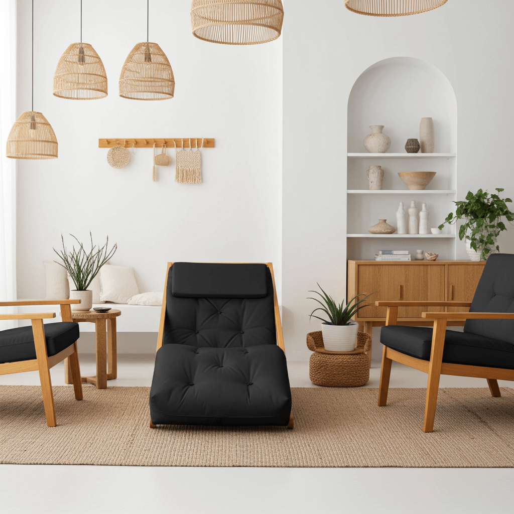 Poltrona New York Reclinável Sala de Estar Madeira Pinus Sarja Preto