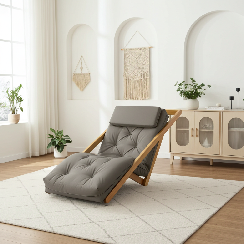 Poltrona New York Reclinável Sala de Estar Madeira Pinus Sarja Cinza