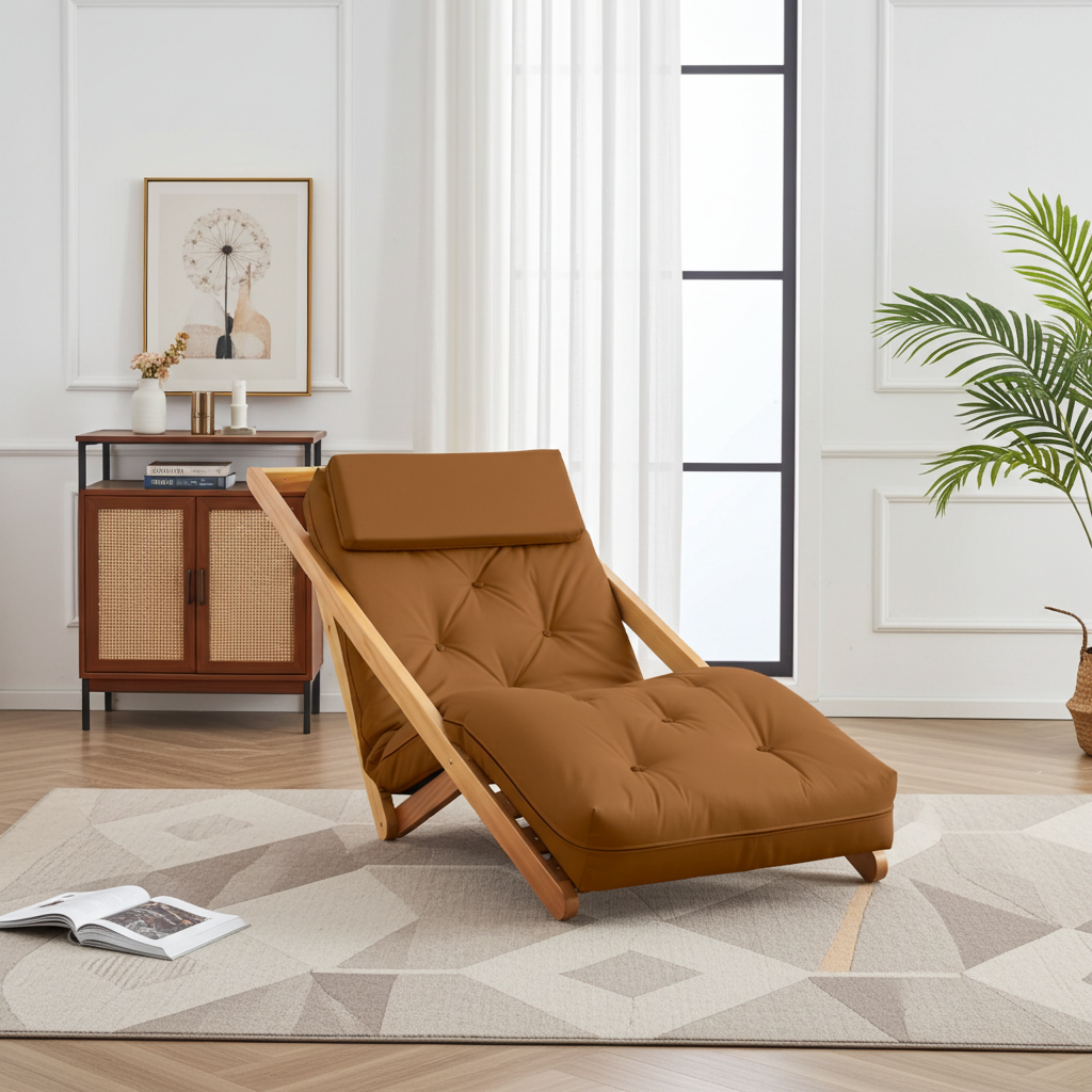 Poltrona New York Reclinável Sala de Estar Madeira Pinus Sarja Caramelo