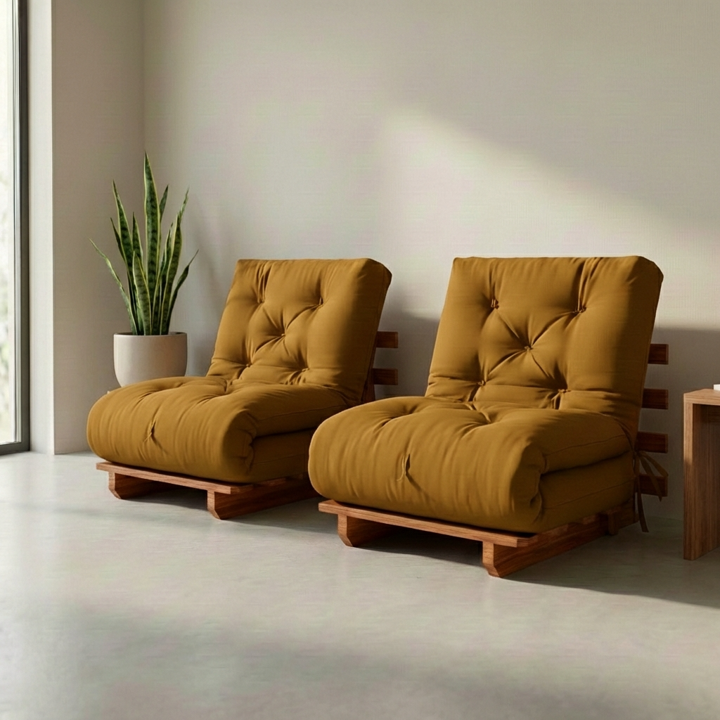 Kit Sofá Cama Solteiro Futon Dobrável Madeira Nobre + 2 Capas Acquablock