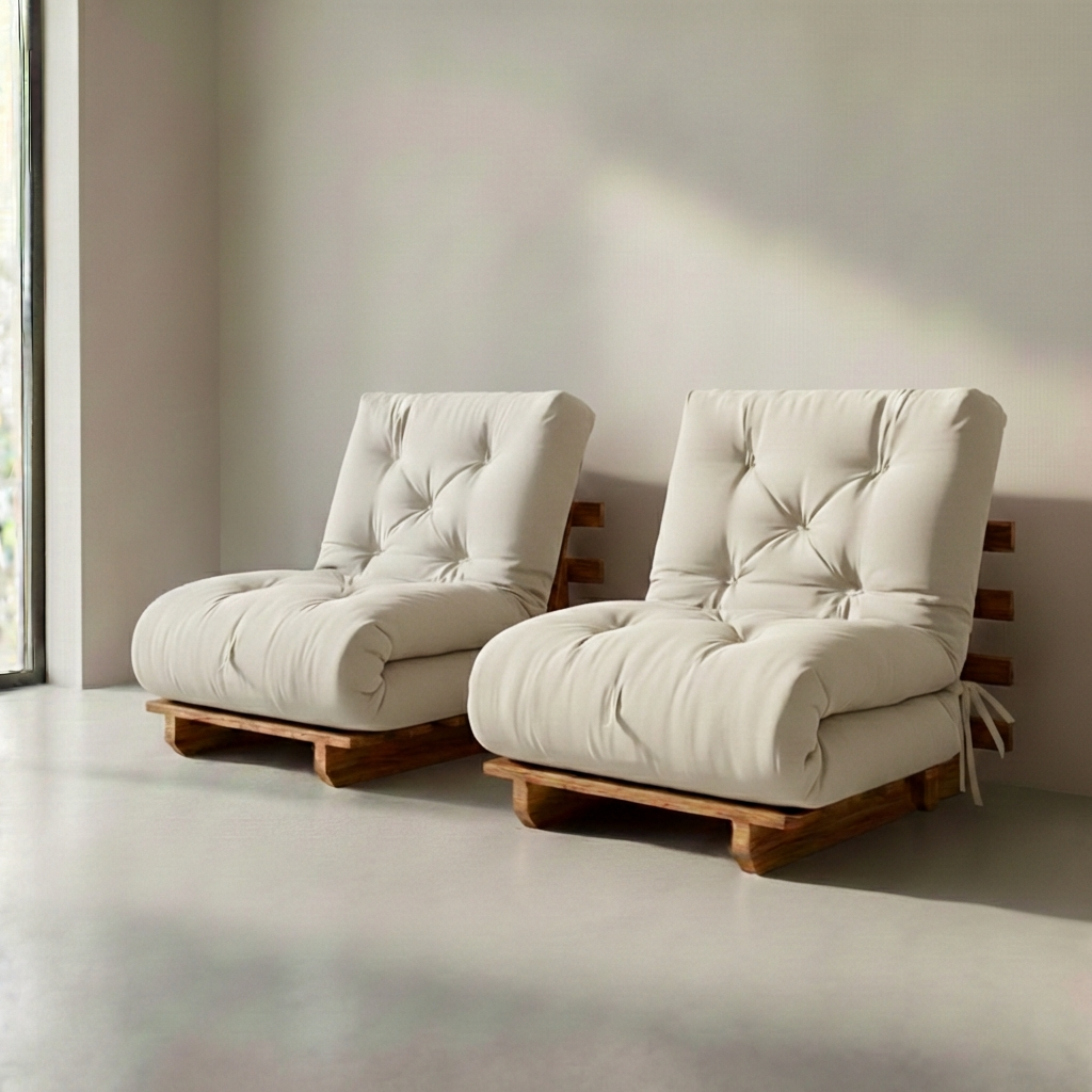 Kit Sofá Cama Solteiro Futon Dobrável Madeira Nobre + 2 Capas Acquablock