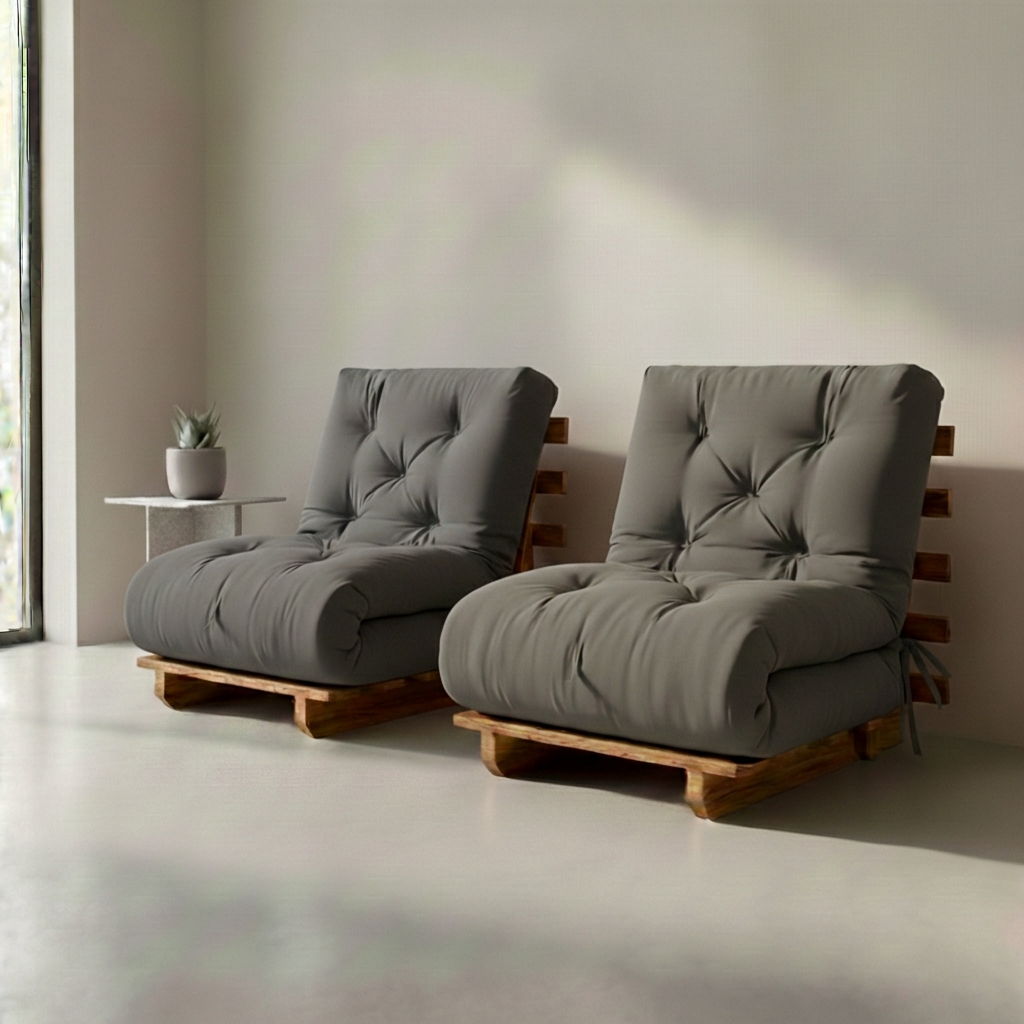 Kit Sofá Cama Solteiro Futon Dobrável Madeira Nobre + 2 Capas Acquablock