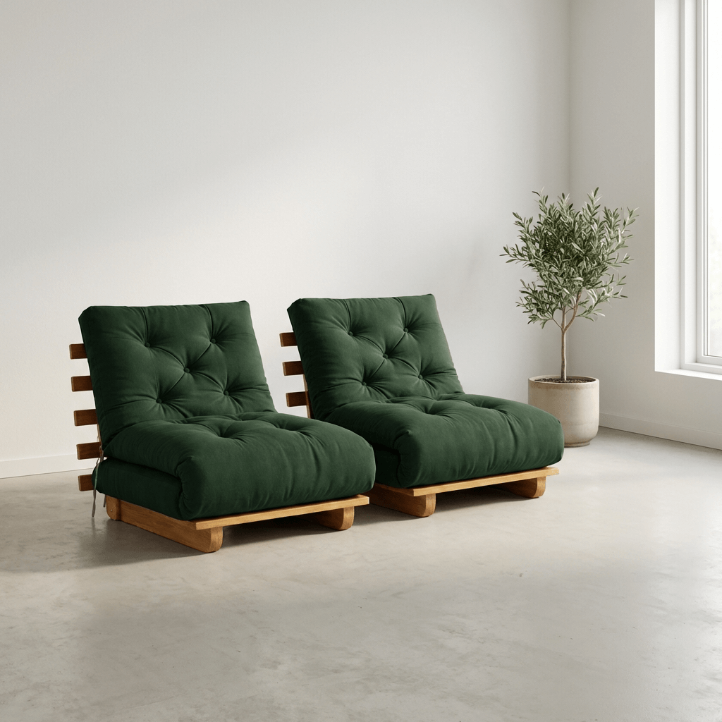 Kit Sofá Cama Solteiro Futon Dobrável Madeira Nobre + 2 Capas Acquablock