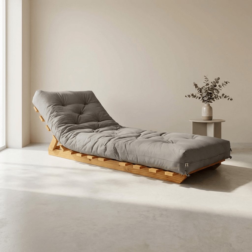 Kit Sofá Cama Solteiro Futon Dobrável Madeira Nobre + 2 Capas Acquablock