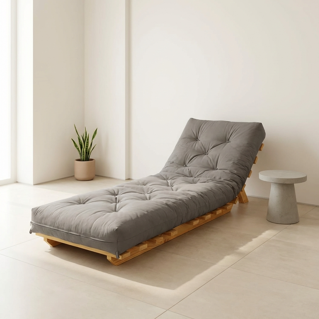 Kit Sofá Cama Solteiro Futon Dobrável Madeira Nobre + 2 Capas Acquablock