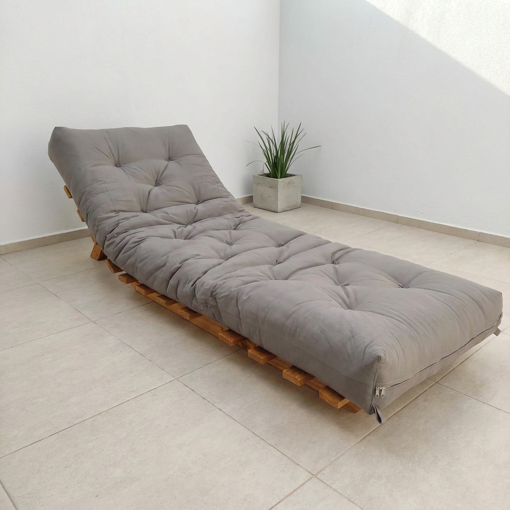 Kit Sofá Cama Solteiro Futon Dobrável Madeira Nobre + 2 Capas Acquablock