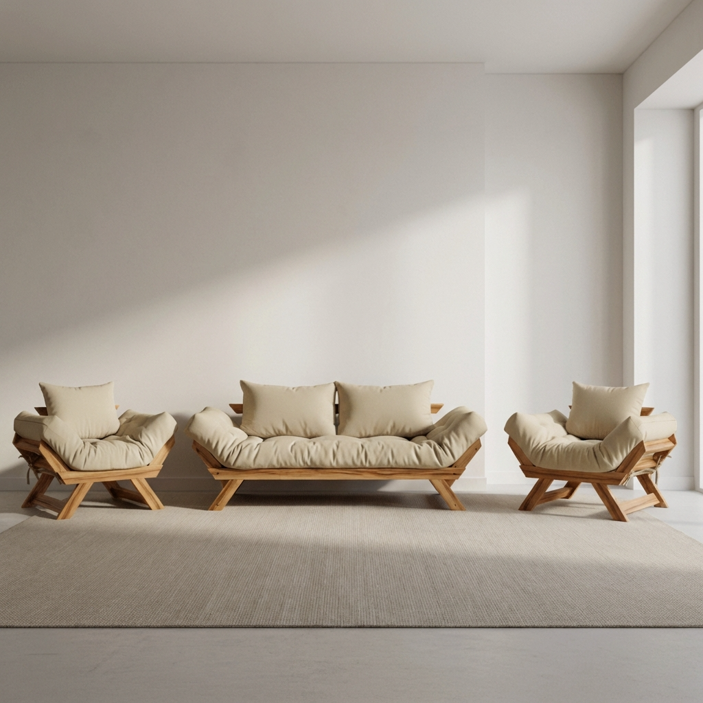 Kit Sofá Japão + 2 Poltronas Sarja Madeira Nobre Cor Mel