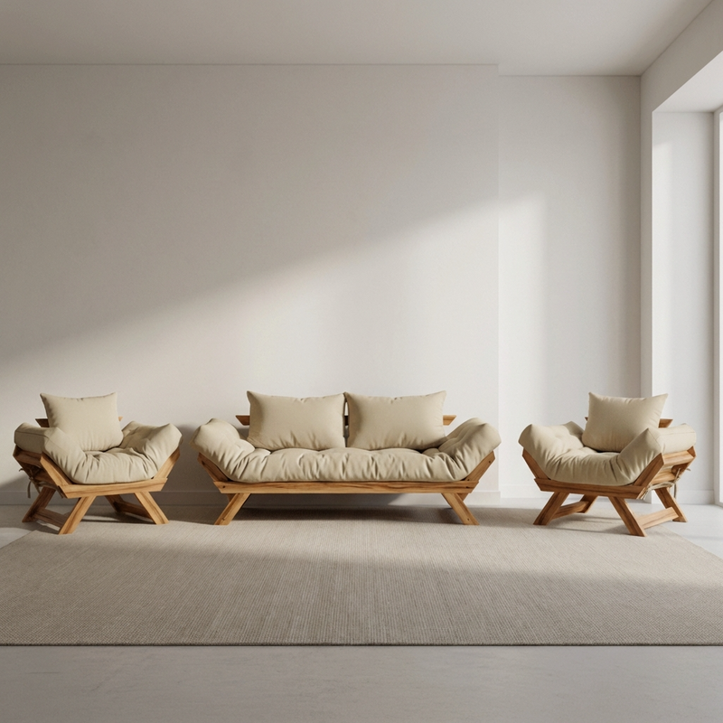 Kit Sofá Japão + 2 Poltronas Sarja Madeira Nobre Cor Mel