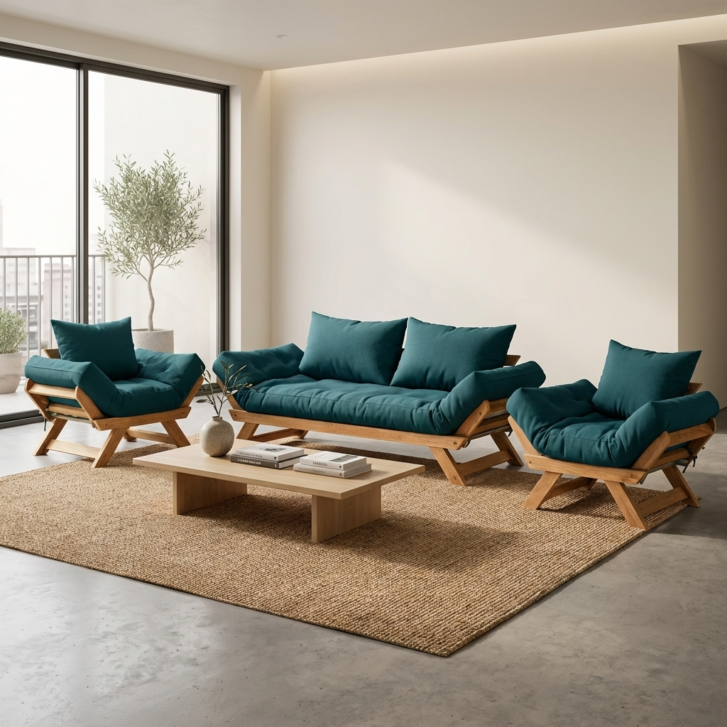 Kit Sofá Japão + 2 Poltronas Acquablock Madeira Cor Mel