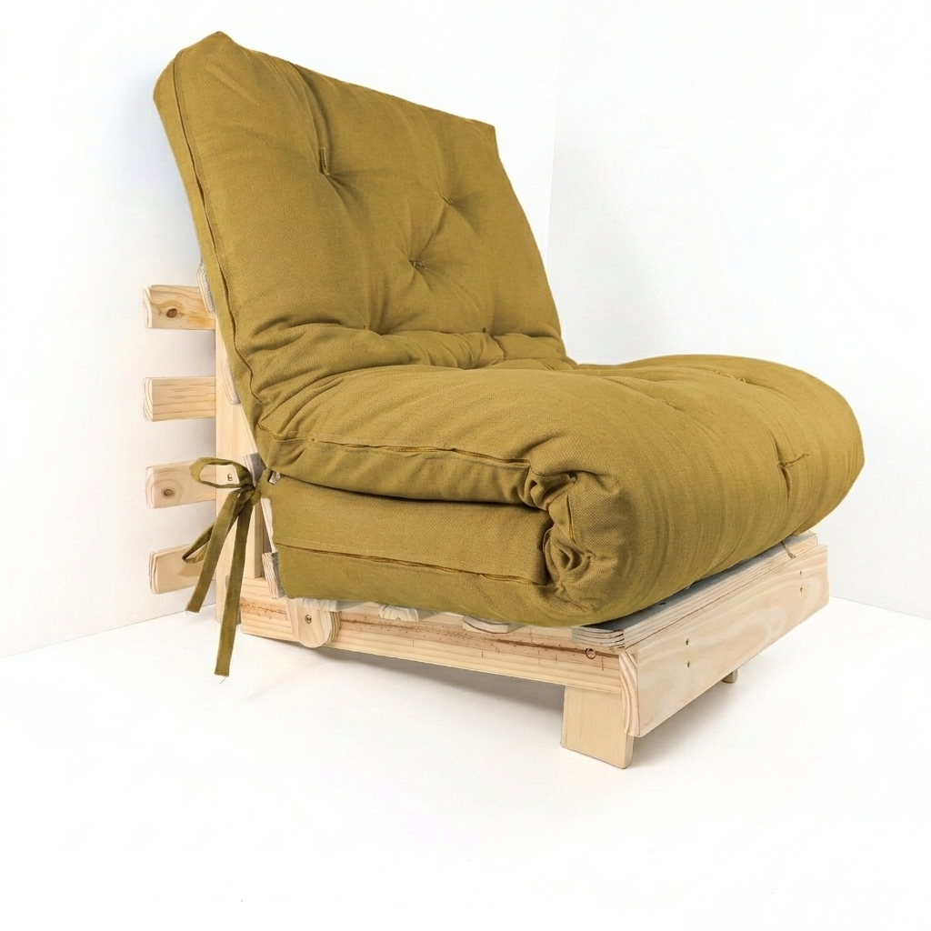 Kit Sofá Cama Solteiro Tokio Madeira Pinus Sem Pintura + Acquablock