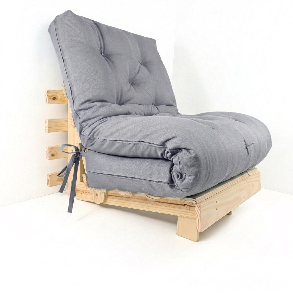 Kit Sofá Cama Solteiro Tokio Madeira Pinus Sem Pintura + Acquablock