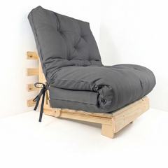 Sofa Cama Solteiro Tokio Futon Dobrável - Madeira Natural Acquablock Chumbo