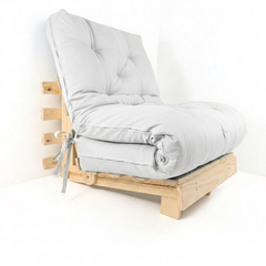 Sofa Cama Solteiro Tokio Futon Dobrável - Madeira Natural Acquablock Branco Off