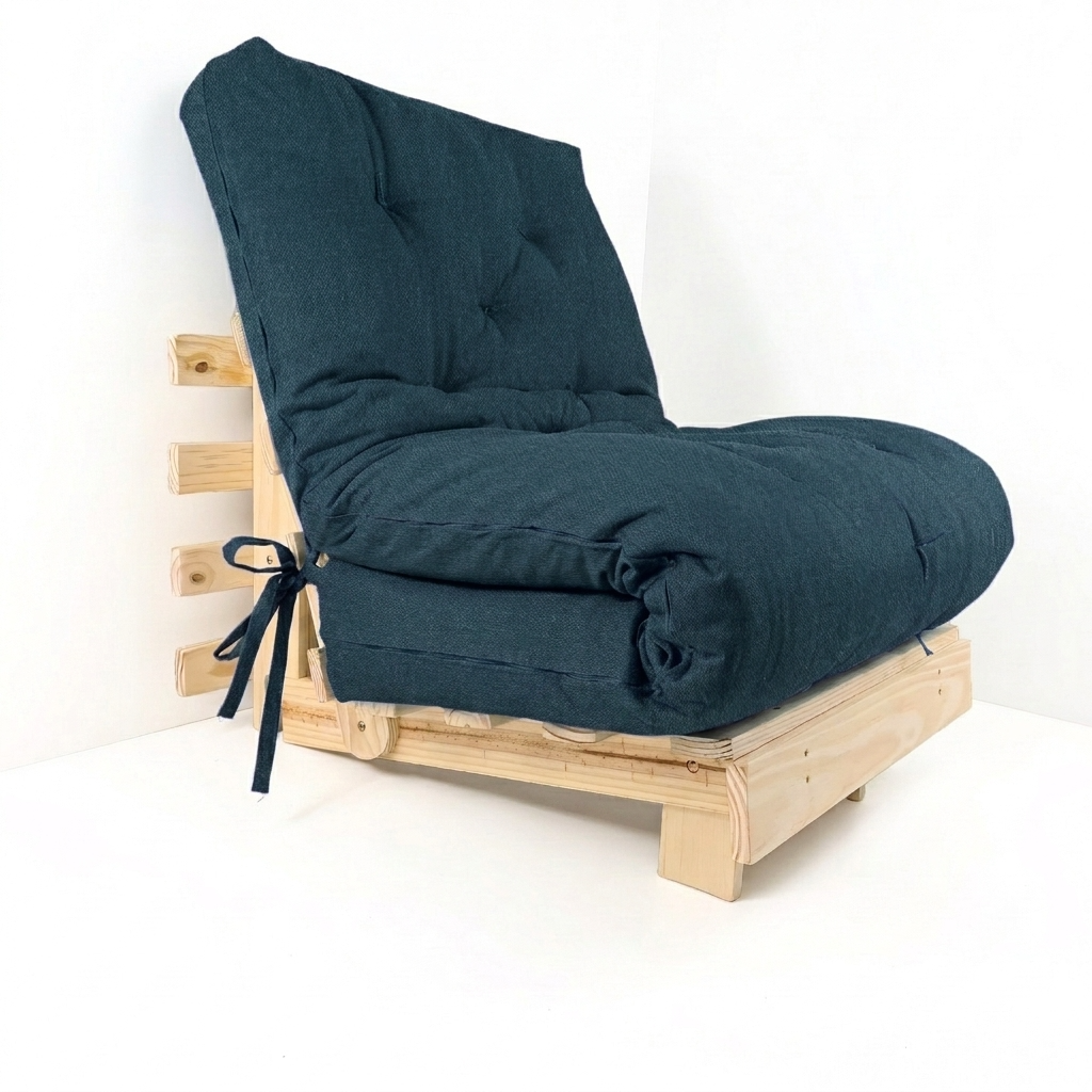 Kit Sofá Cama Solteiro Tokio Madeira Pinus Sem Pintura + Acquablock