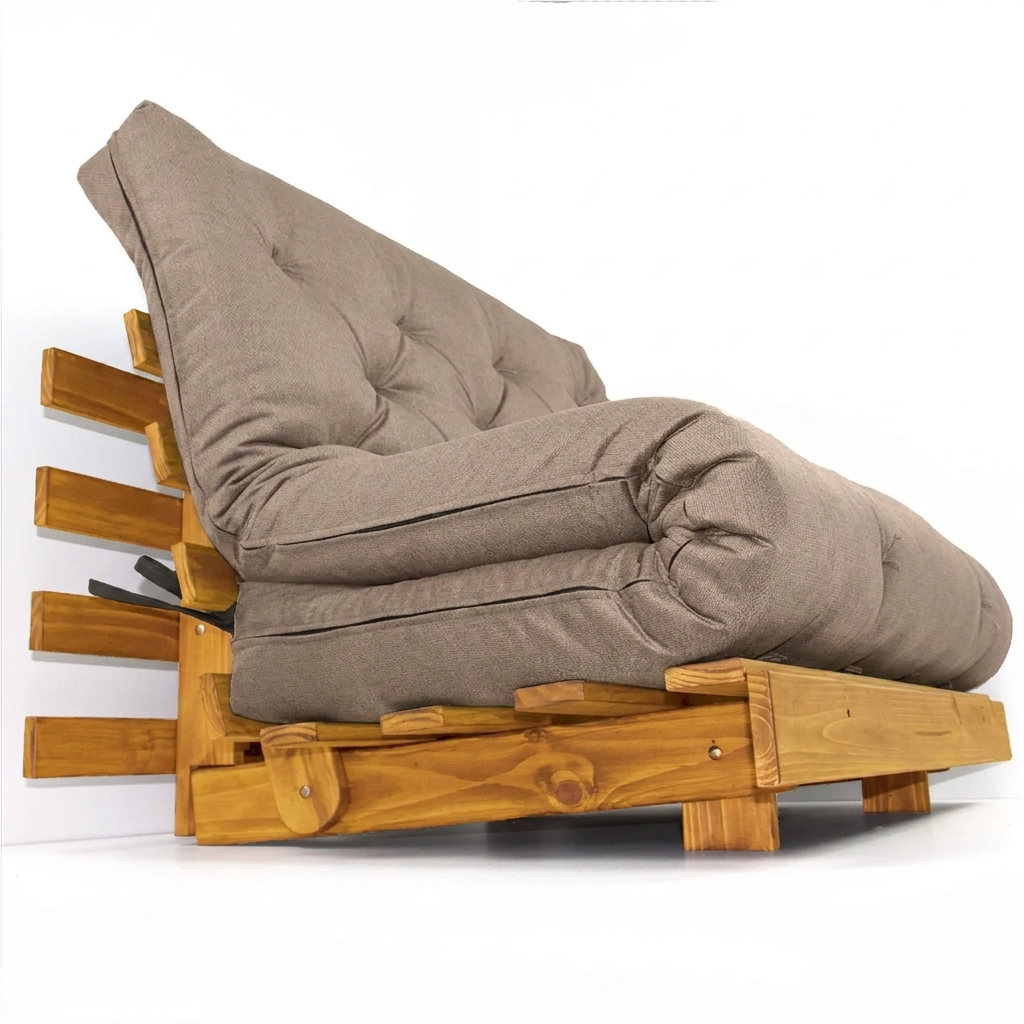 Sofá Cama Casal Futon Tokio Madeira Cor Mel Acquablock Fendi
